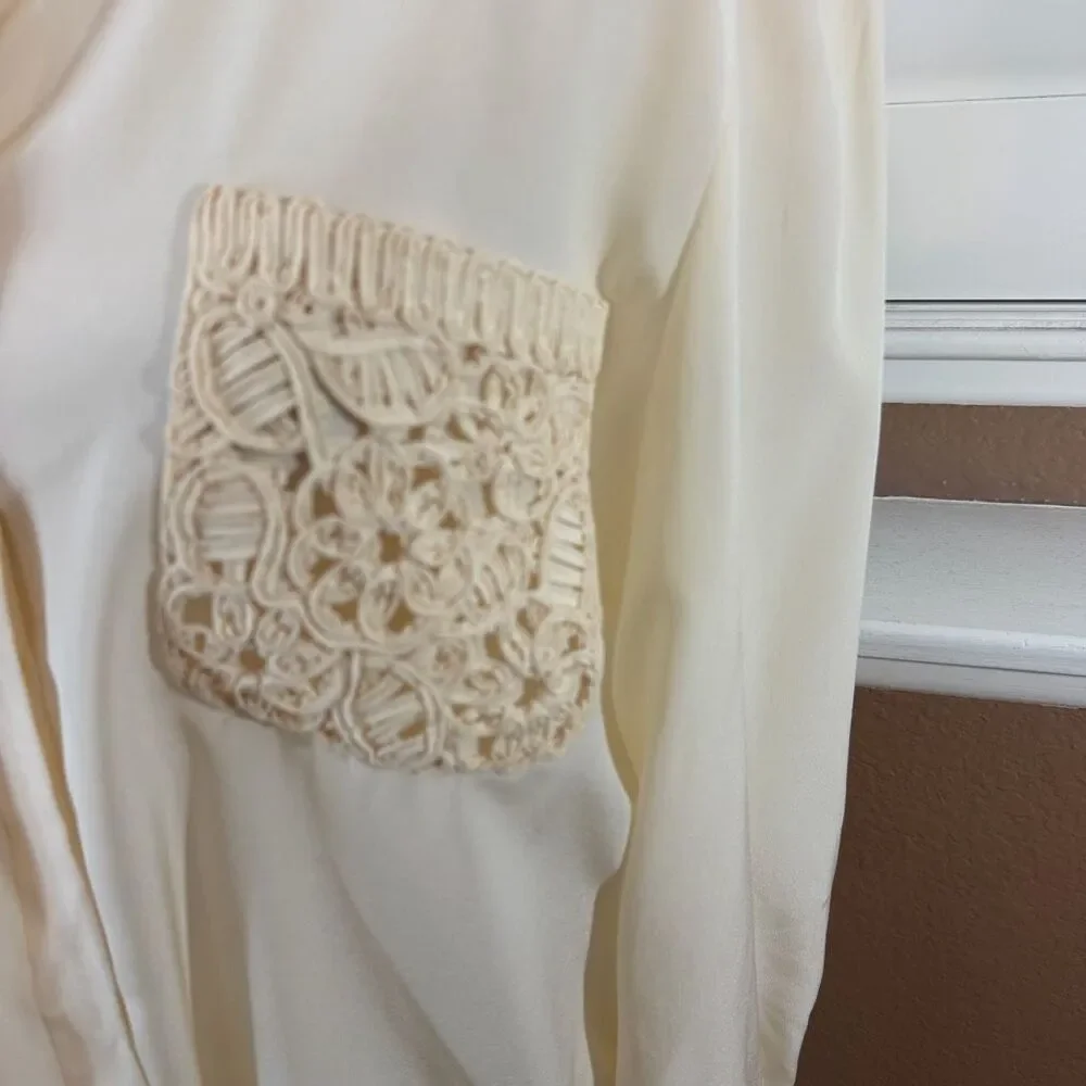 Vintage Valentino Miss V Ivory Silk Blouse Crochet Lace Collar Sz M Romantic 90s
